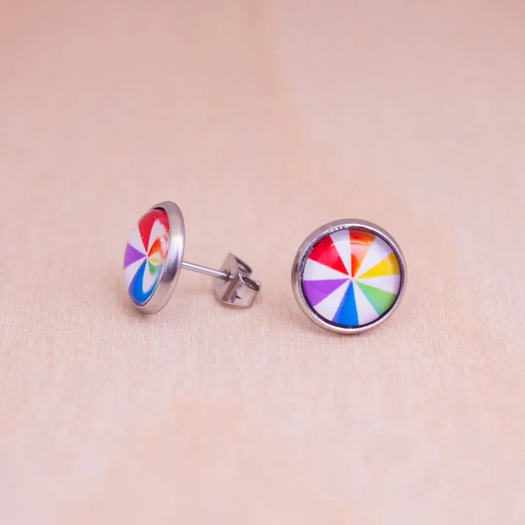 Rainbow pinwheel subtle pride earrings - stud or dangle