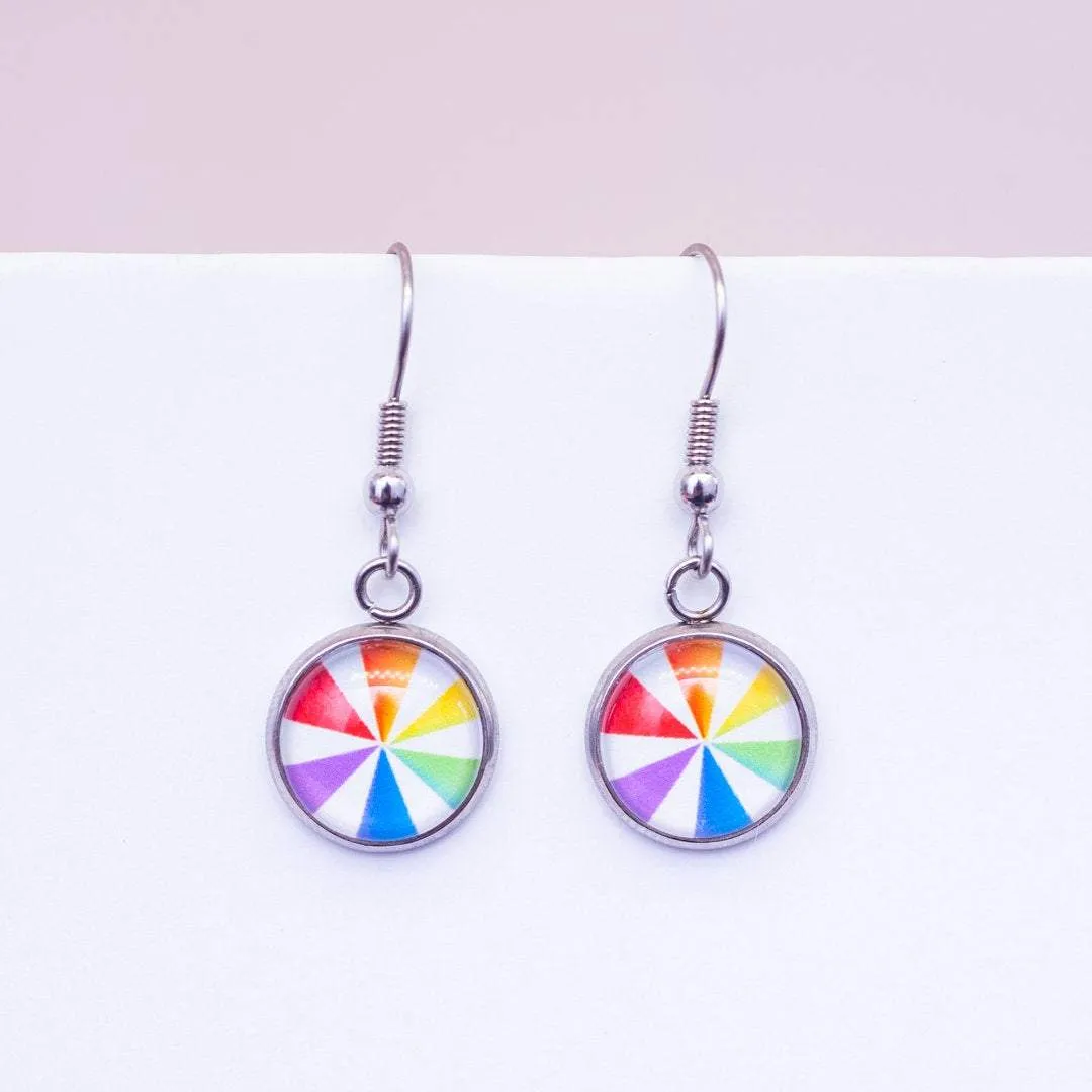 Rainbow pinwheel subtle pride earrings - stud or dangle