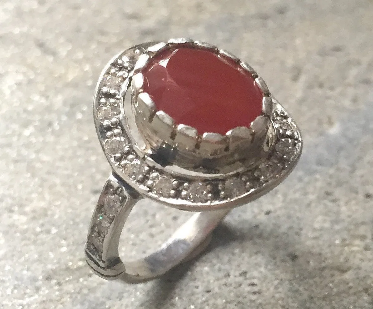 Red Agate Ring - Carnelian Ring - Vintage Cocktail Ring