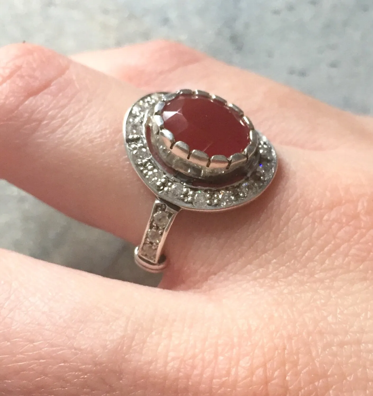 Red Agate Ring - Carnelian Ring - Vintage Cocktail Ring