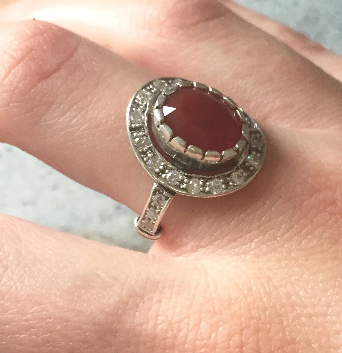 Red Agate Ring - Carnelian Ring - Vintage Cocktail Ring