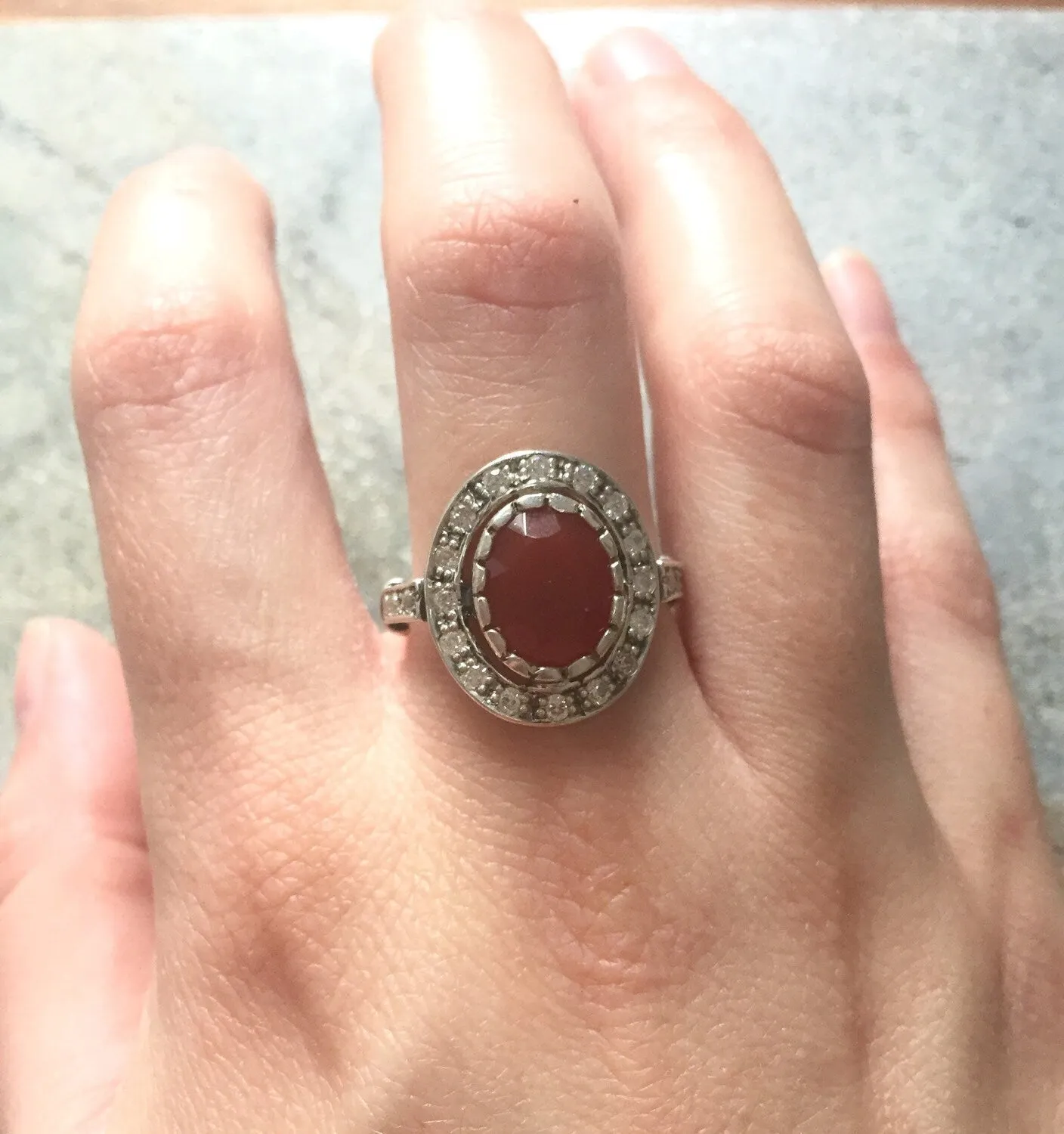 Red Agate Ring - Carnelian Ring - Vintage Cocktail Ring