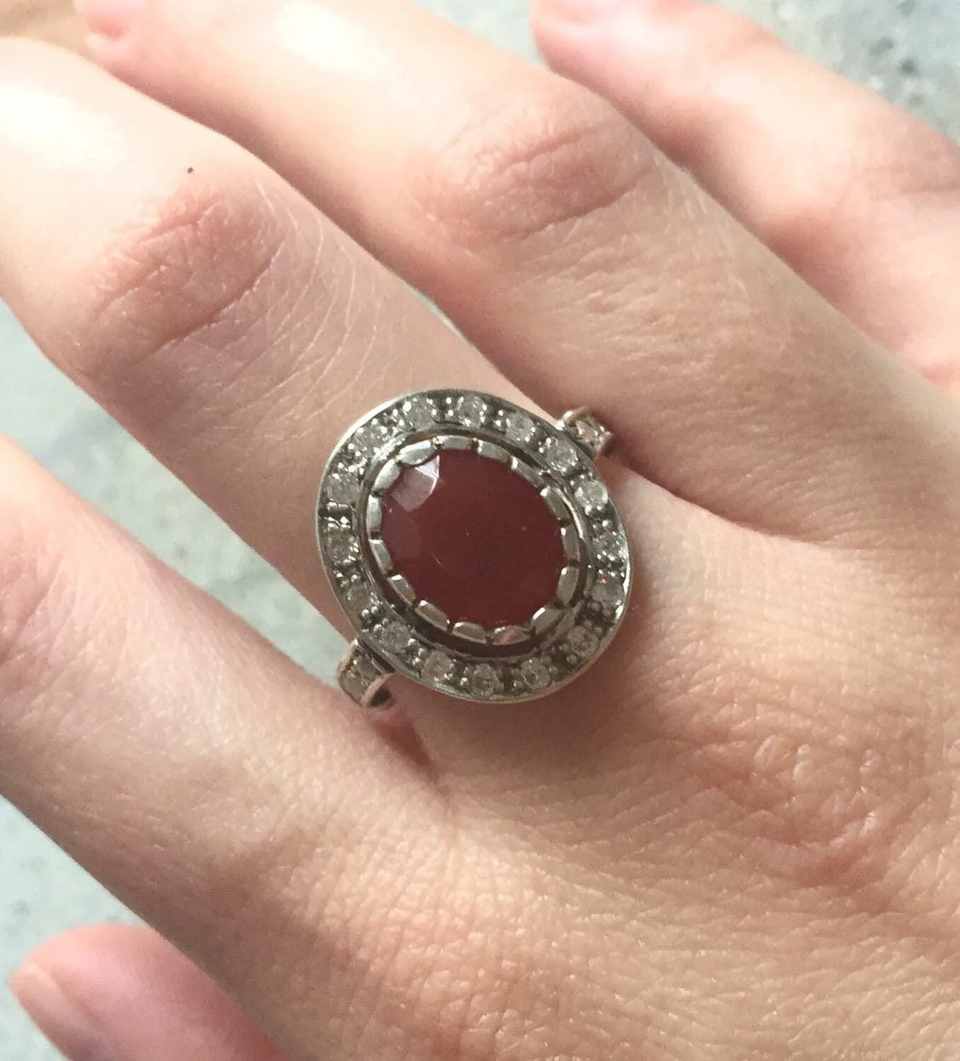 Red Agate Ring - Carnelian Ring - Vintage Cocktail Ring