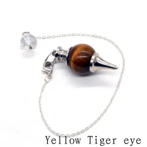 Reiki Natural Tiger Eye Pink Quartz Opal Black Onyx Stone Pendulum Pendant For Dowsing