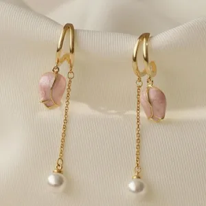 Rose and Pearl Drop Earrings