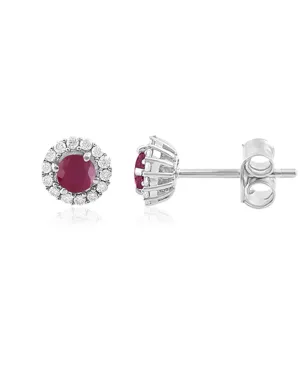 Ruby Earrings - 10ct White Gold Ruby and Diamond Stud Earrings - 786846