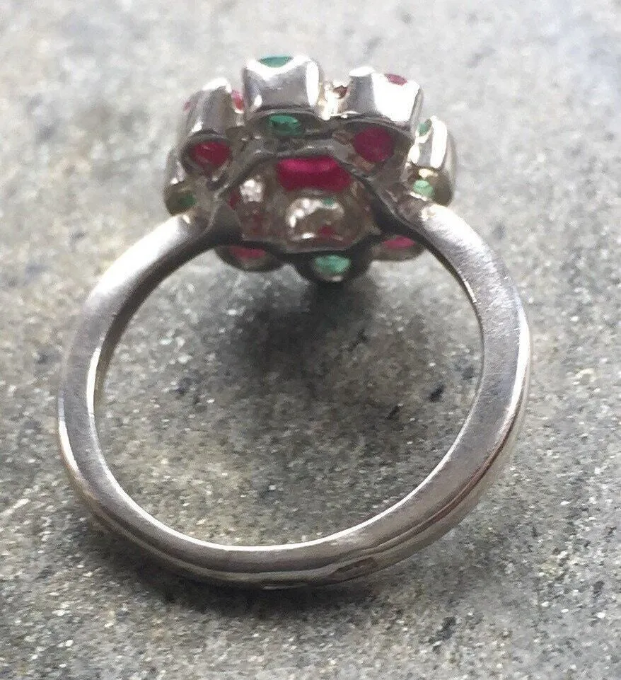 Ruby Flower Ring - Emerald Ring - Vintage Cocktail Ring