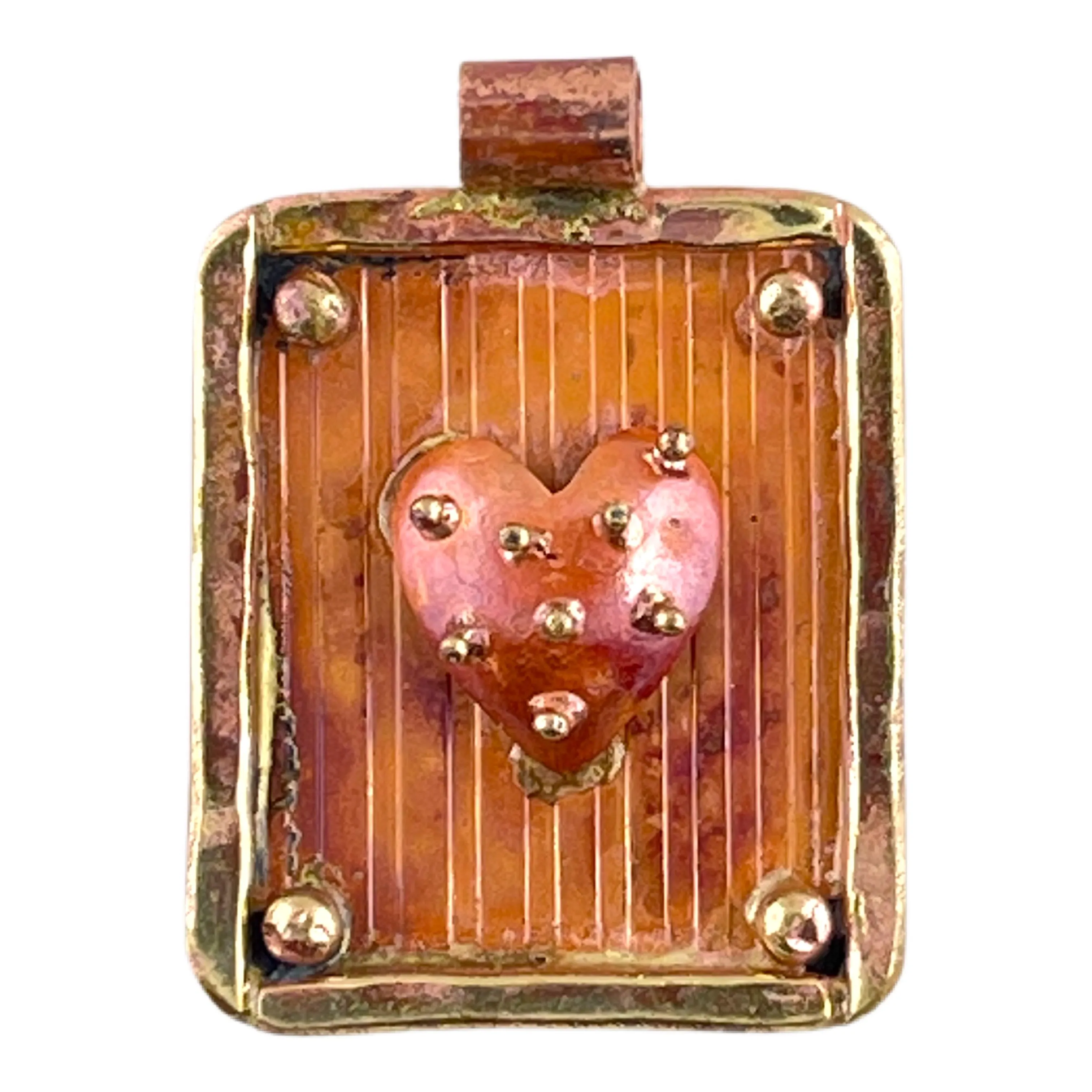 Rustic Copper Heart Pendant in "Golden" Frame