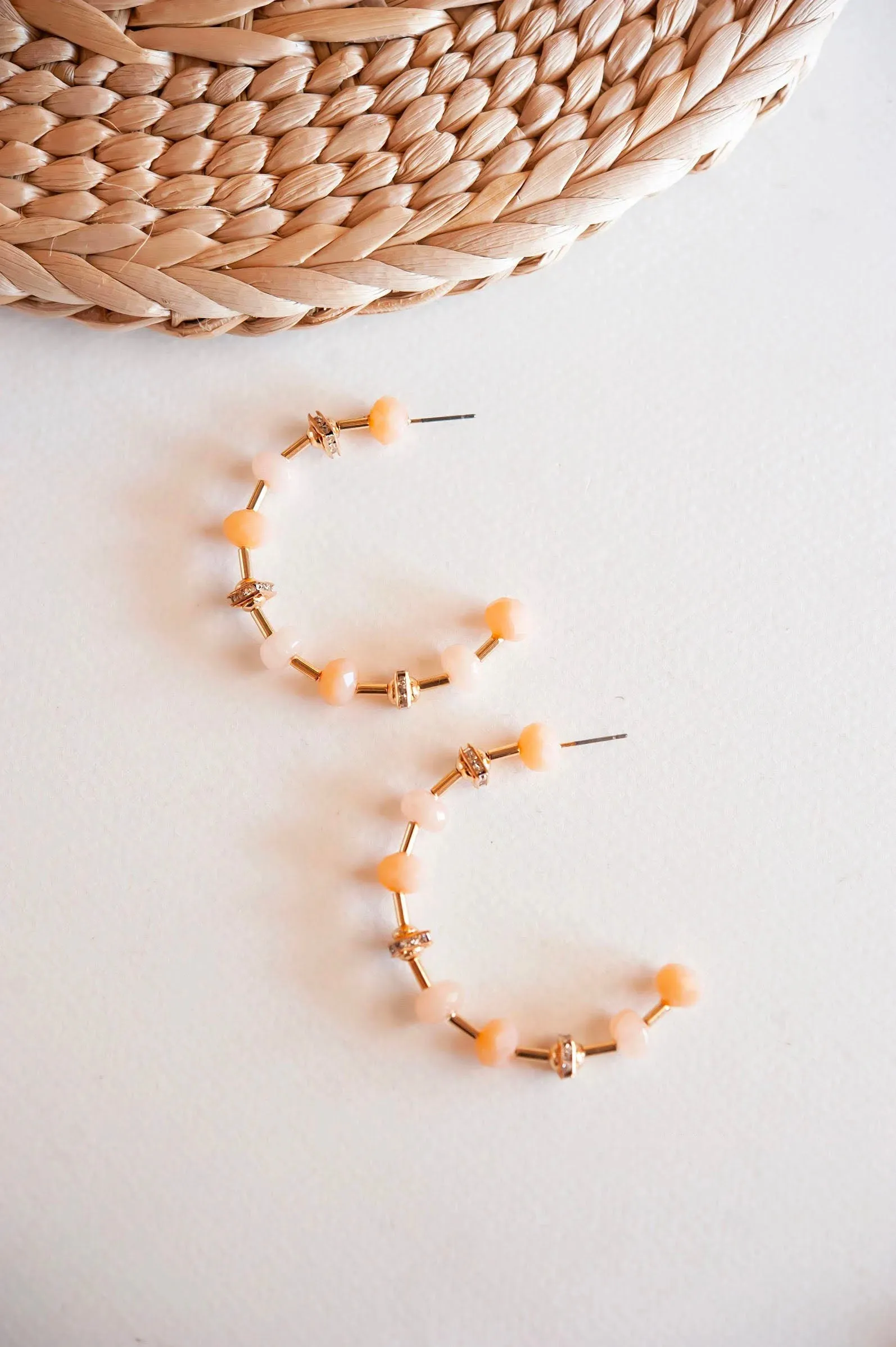 Samantha Peach and Blush Beaded Hoop Earrings