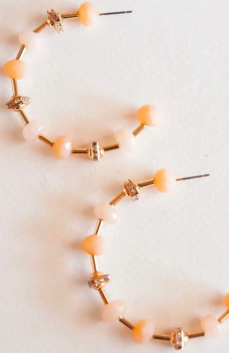 Samantha Peach and Blush Beaded Hoop Earrings