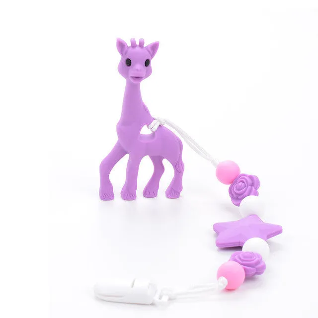 Silicone Giraffe Teething Pacifier Clip Giraffe Teether Toy Silicone Chew Teething Pacifier Clip Baby Carrier Teething Accessory