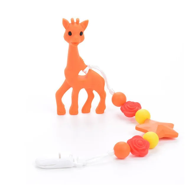 Silicone Giraffe Teething Pacifier Clip Giraffe Teether Toy Silicone Chew Teething Pacifier Clip Baby Carrier Teething Accessory