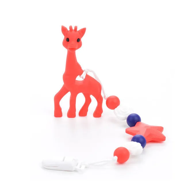 Silicone Giraffe Teething Pacifier Clip Giraffe Teether Toy Silicone Chew Teething Pacifier Clip Baby Carrier Teething Accessory