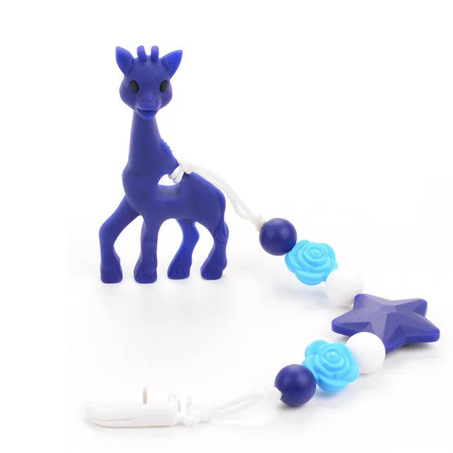 Silicone Giraffe Teething Pacifier Clip Giraffe Teether Toy Silicone Chew Teething Pacifier Clip Baby Carrier Teething Accessory