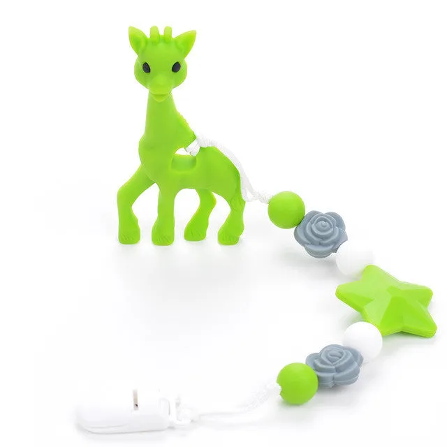 Silicone Giraffe Teething Pacifier Clip Giraffe Teether Toy Silicone Chew Teething Pacifier Clip Baby Carrier Teething Accessory