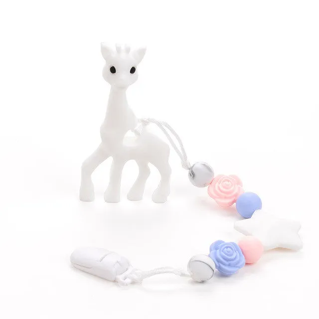 Silicone Giraffe Teething Pacifier Clip Giraffe Teether Toy Silicone Chew Teething Pacifier Clip Baby Carrier Teething Accessory