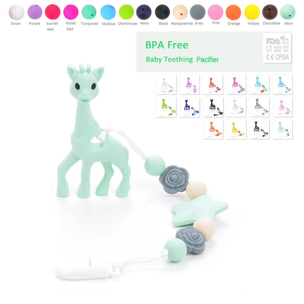 Silicone Giraffe Teething Pacifier Clip Giraffe Teether Toy Silicone Chew Teething Pacifier Clip Baby Carrier Teething Accessory