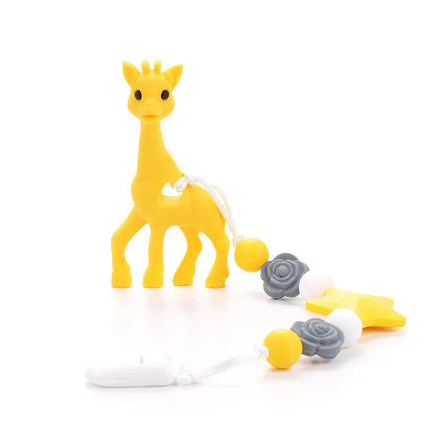 Silicone Giraffe Teething Pacifier Clip Giraffe Teether Toy Silicone Chew Teething Pacifier Clip Baby Carrier Teething Accessory