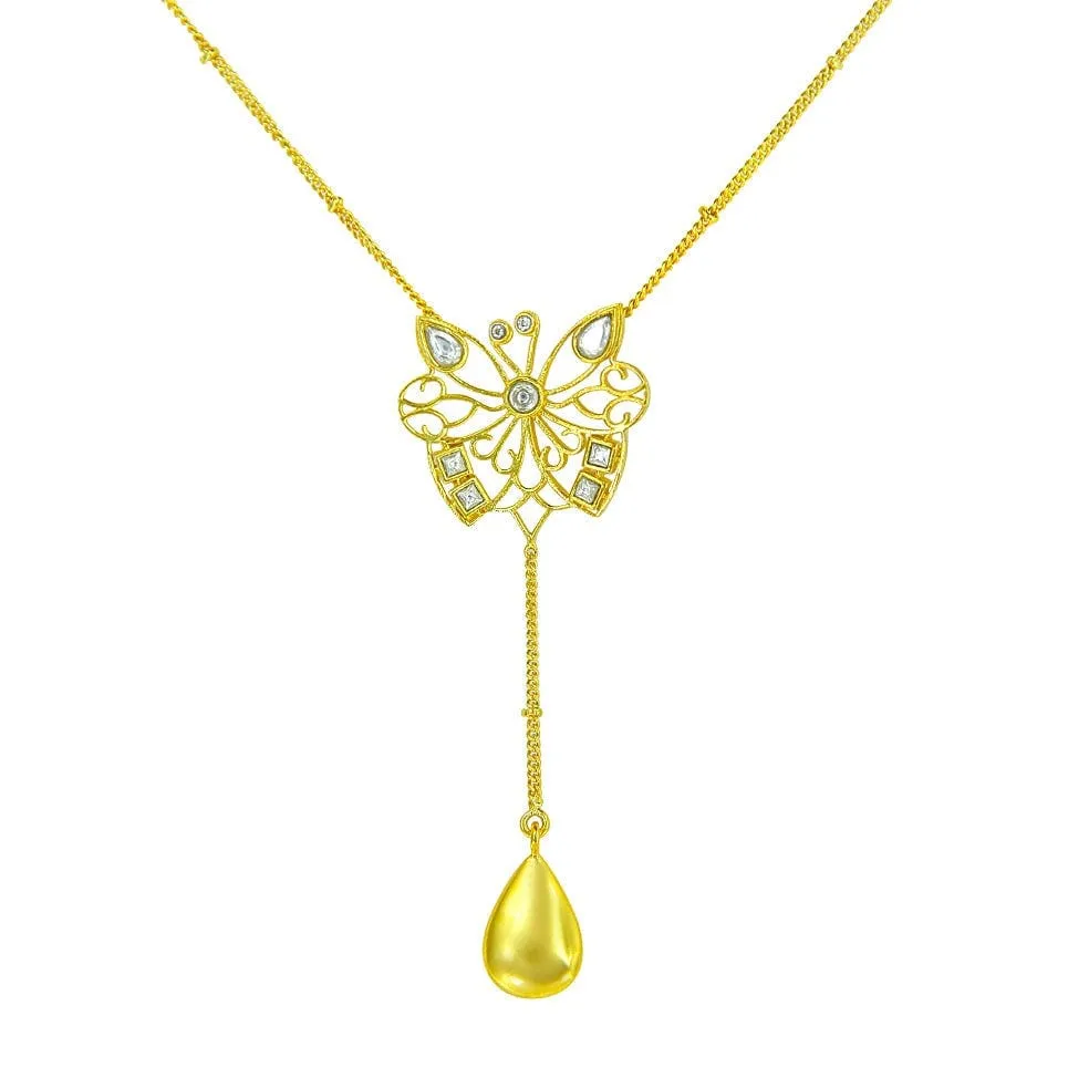 Silver Charming Butterfly Lariat Necklace