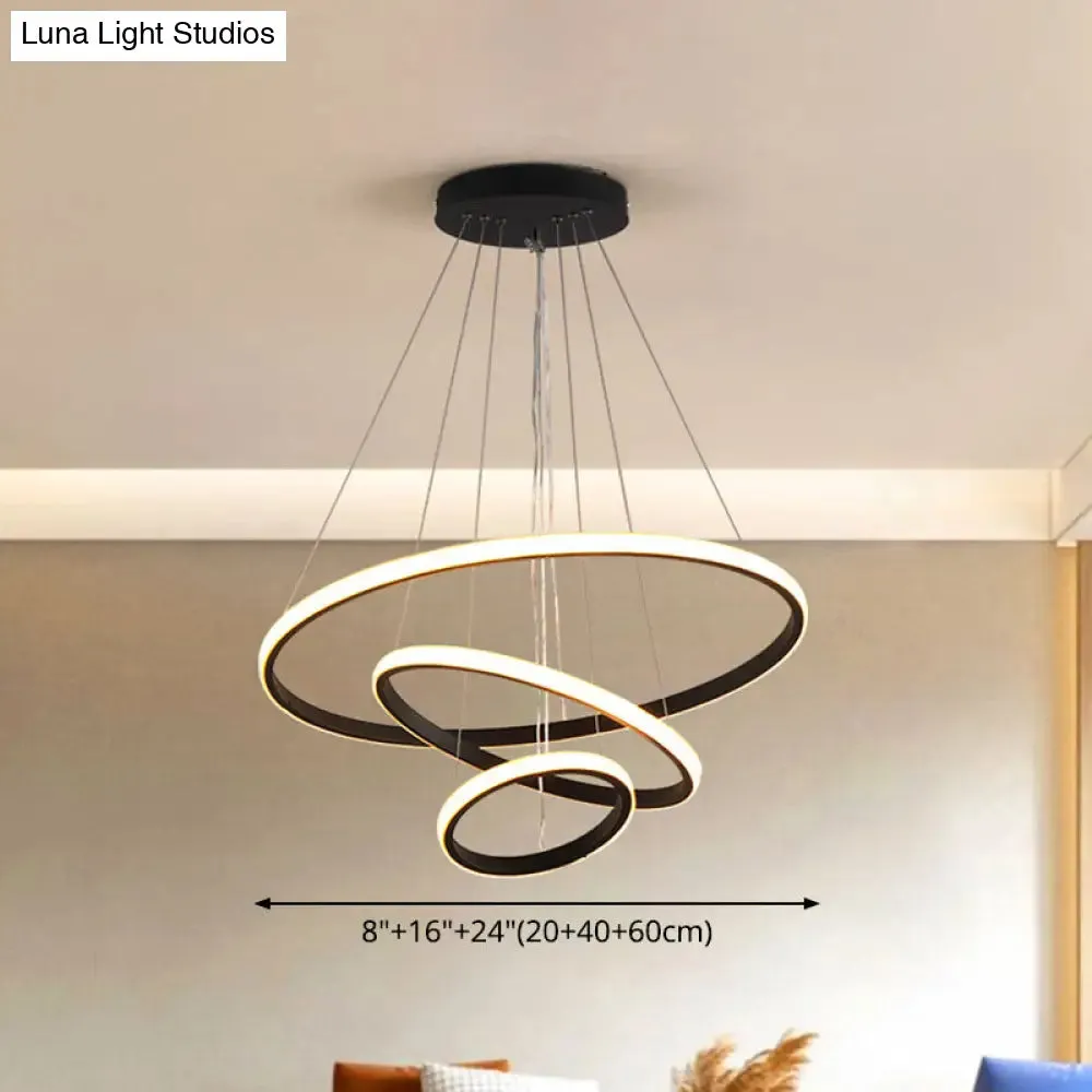 Sleek 3-Ring LED Ceiling Pendant Light: Modern Bedroom Lighting Fixture