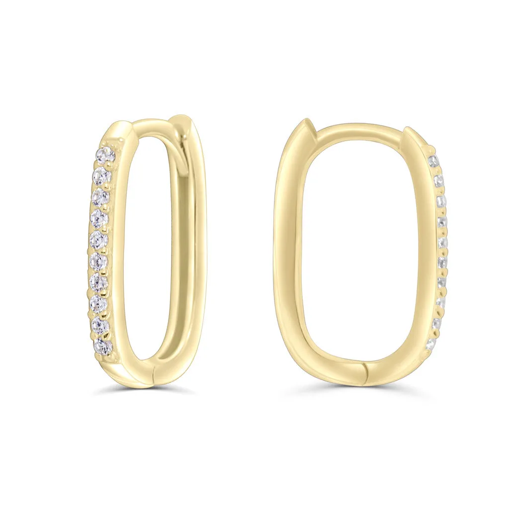 Solid Gold Pave CZ Oval Hoops