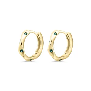 Solid Gold Wave Green CZ Hoops