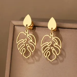 Stainless Steel Earrings Classic Vintage Water Drop Plant Leaves Fashion Pendants Earrings For Women Jewelry Party Girls Gifts