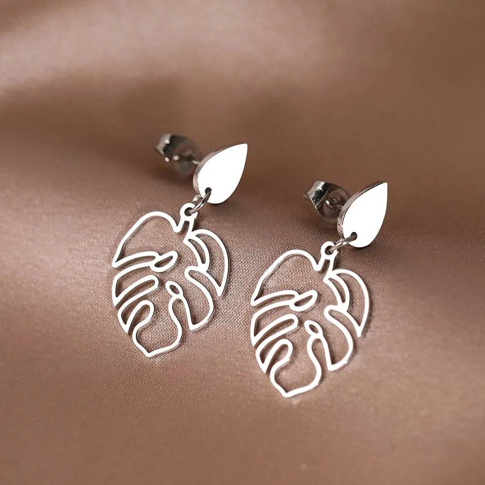 Stainless Steel Earrings Classic Vintage Water Drop Plant Leaves Fashion Pendants Earrings For Women Jewelry Party Girls Gifts