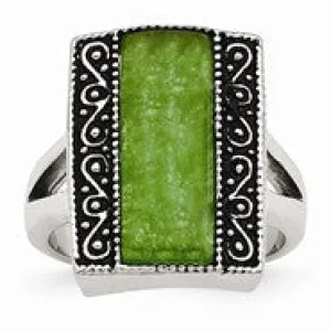 Stainless Steel Synthetic Antiqued Rectangular Ring