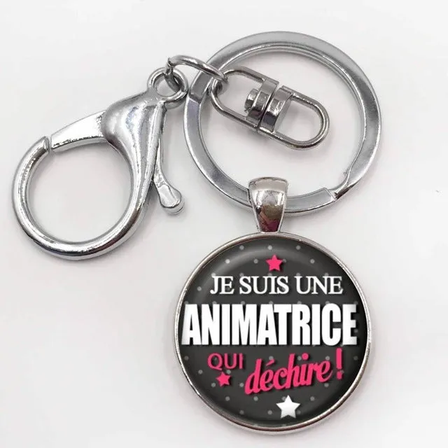 Steampunk Pop Rock band keychains summer jewelry je suis une animatrice key holder Glass gem art picture pendant Alloy key ring