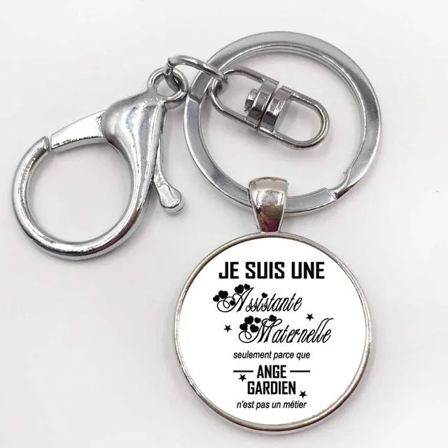 Steampunk Pop Rock band keychains summer jewelry je suis une animatrice key holder Glass gem art picture pendant Alloy key ring