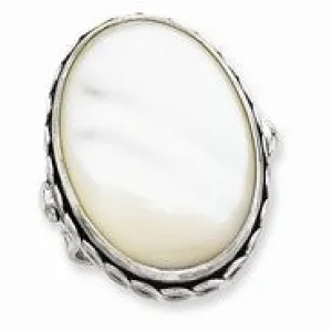 Sterling Silver Antiqued Oval Mother of Pearl Ring