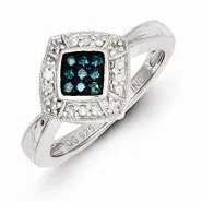 Sterling Silver Blue Diamond Small Diamond Shape Ring