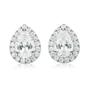 Sterling Silver Cubic Zirconia Halo Pear Cut Stud Earrings