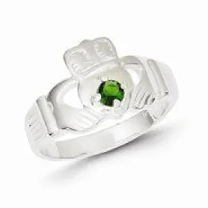 Sterling Silver Green CZ Claddagh Ring