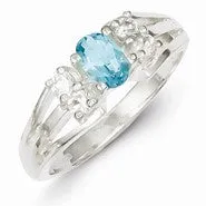 Sterling Silver Light Blue Oval CZ with Side Stones Ring