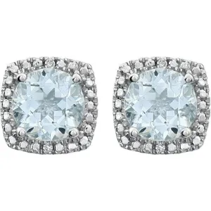 Sterling Silver Natural Aquamarine & .015 CTW Natural Diamond Earrings