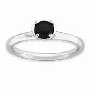 Sterling Silver Polished Black Agate Ring