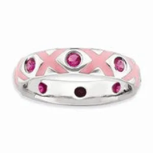 Sterling Silver Polished Created Ruby/Enameled Ring