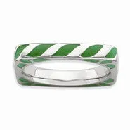 Sterling Silver Polished Green Enameled Square Ring