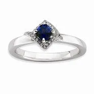 Sterling Silver Polished Sapphire & Diamond Ring