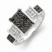 Sterling Silver w/Rhodium Black & White CZ Square Ring