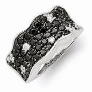 Sterling Silver w/Rhodium Black & White CZ Wavy Ring