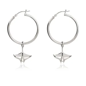 Stingray Hoop Earrings Sterling Silver- Manta Ray Sterling Silver Drop Earrings, Manta Ray Earrings, Sea Life Sterling Silver Drop Earrings