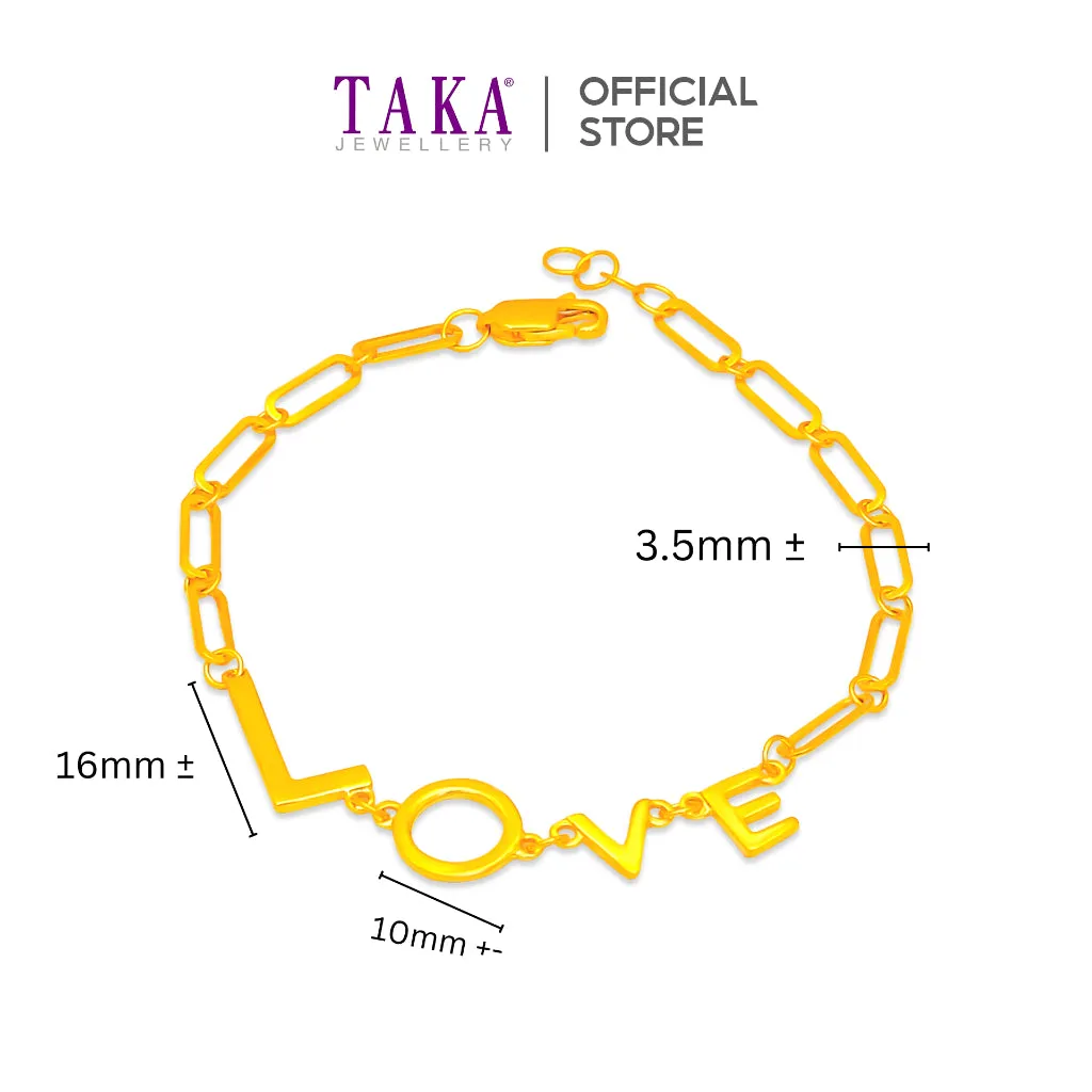 TAKA Jewellery 916 Gold Bracelet Bold LOVE Letter