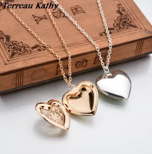 Terreau Kathy Real Shooting Plated Gold Hollow Heart-Shaped Pendant Necklace Women Jewelry Accessories Cute Photo Box