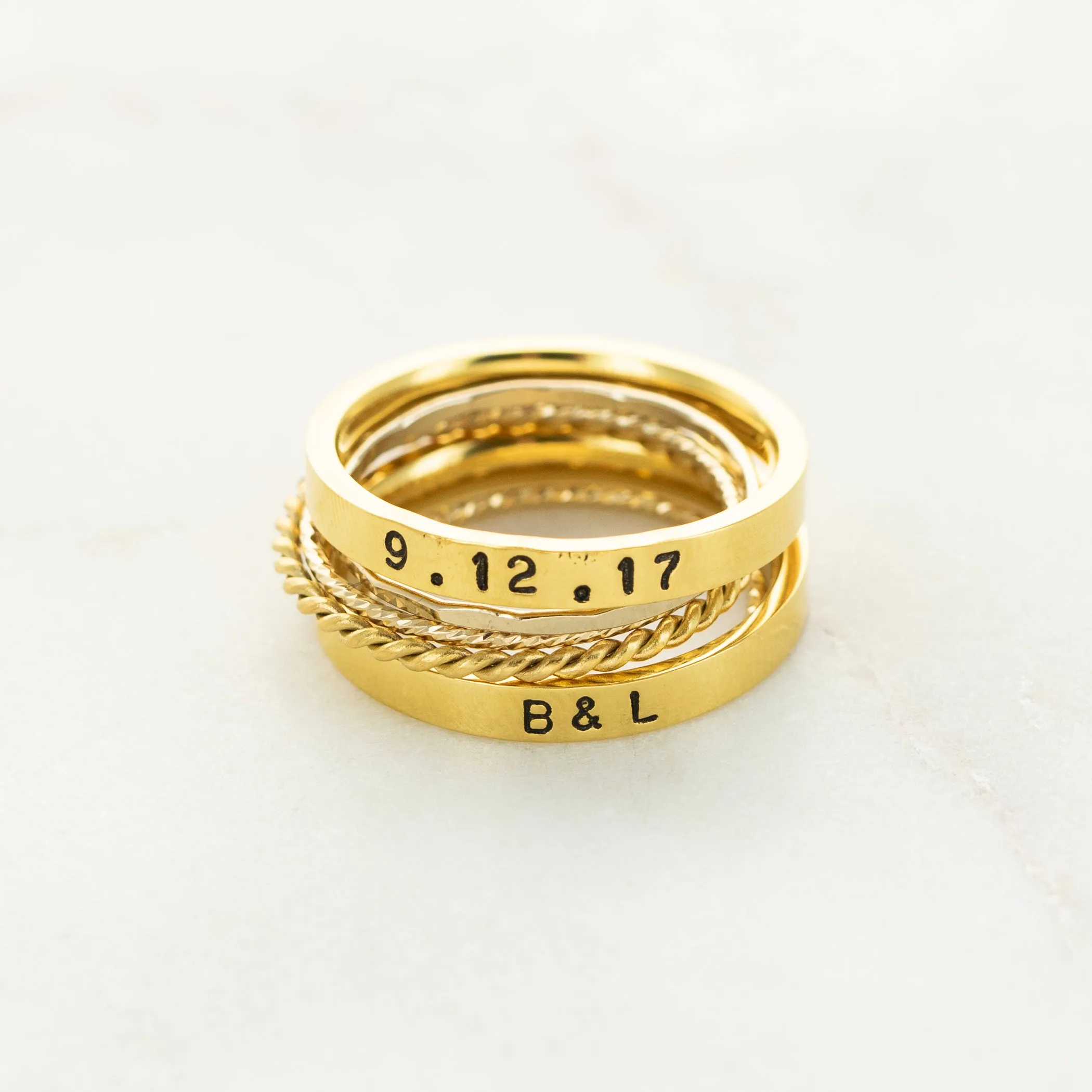 The Elizabeth Hand Stamped Ring Stack