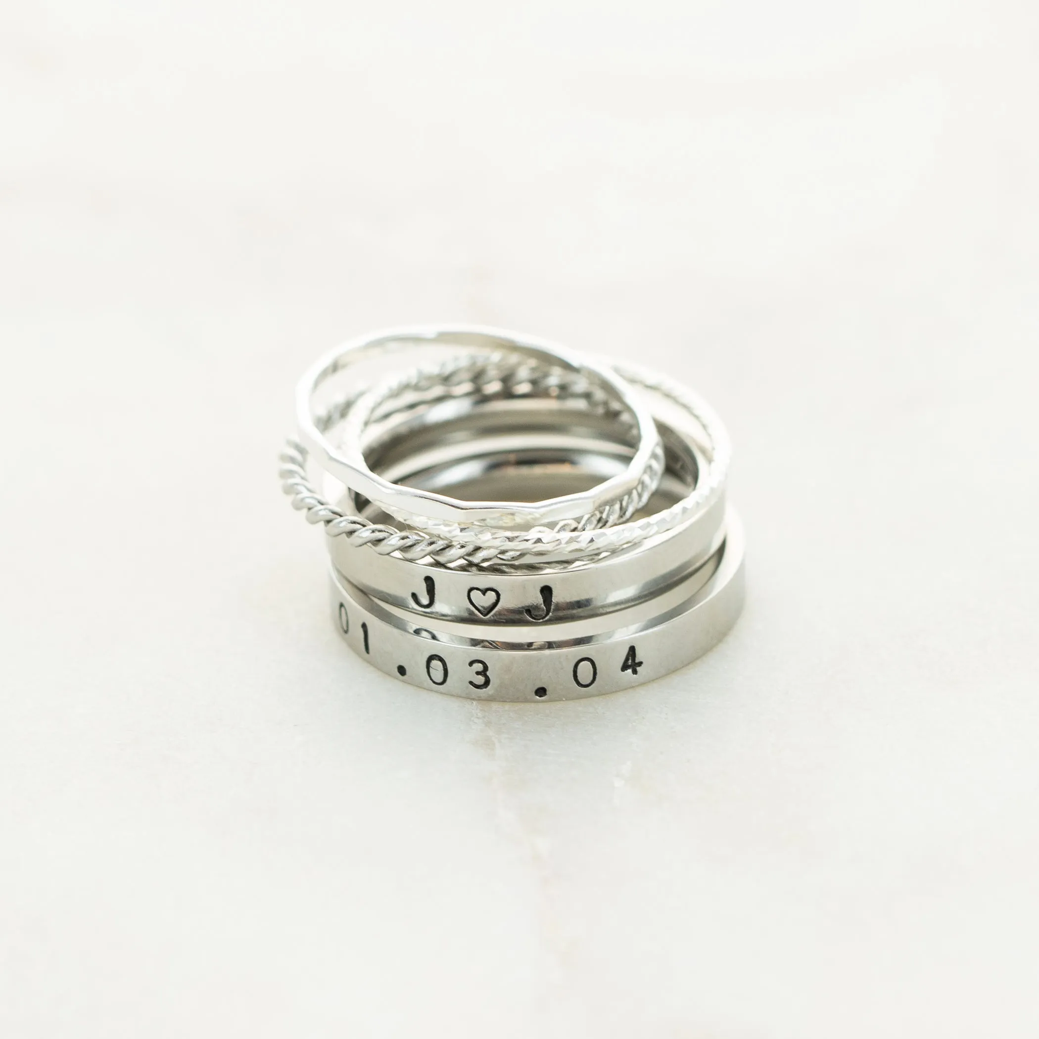 The Elizabeth Hand Stamped Ring Stack