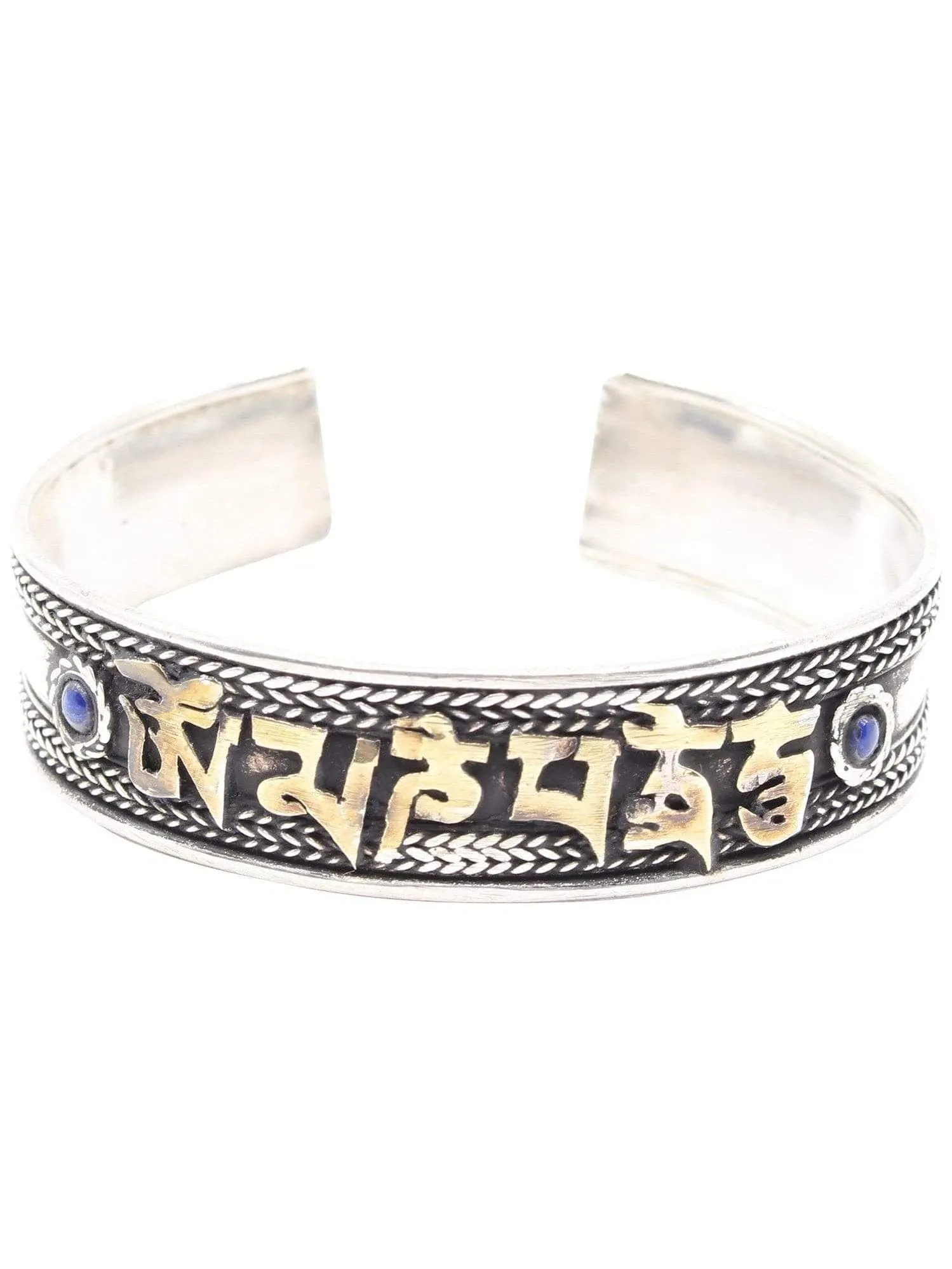 Tibetan Om Mani Padme Hum Silverplated Cuff Bracelet - Adjustable