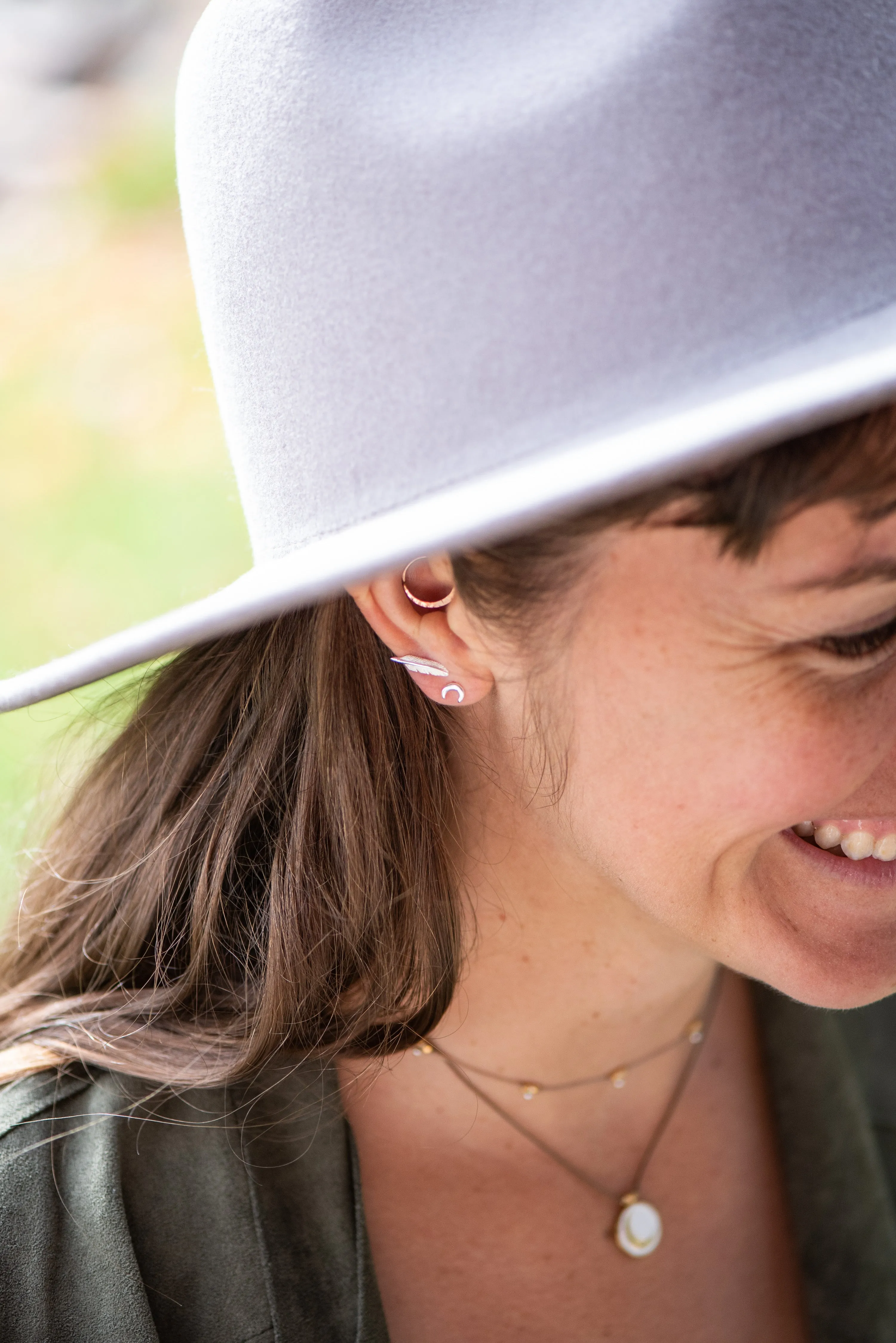 Tiny Charm Post Earrings - Feather